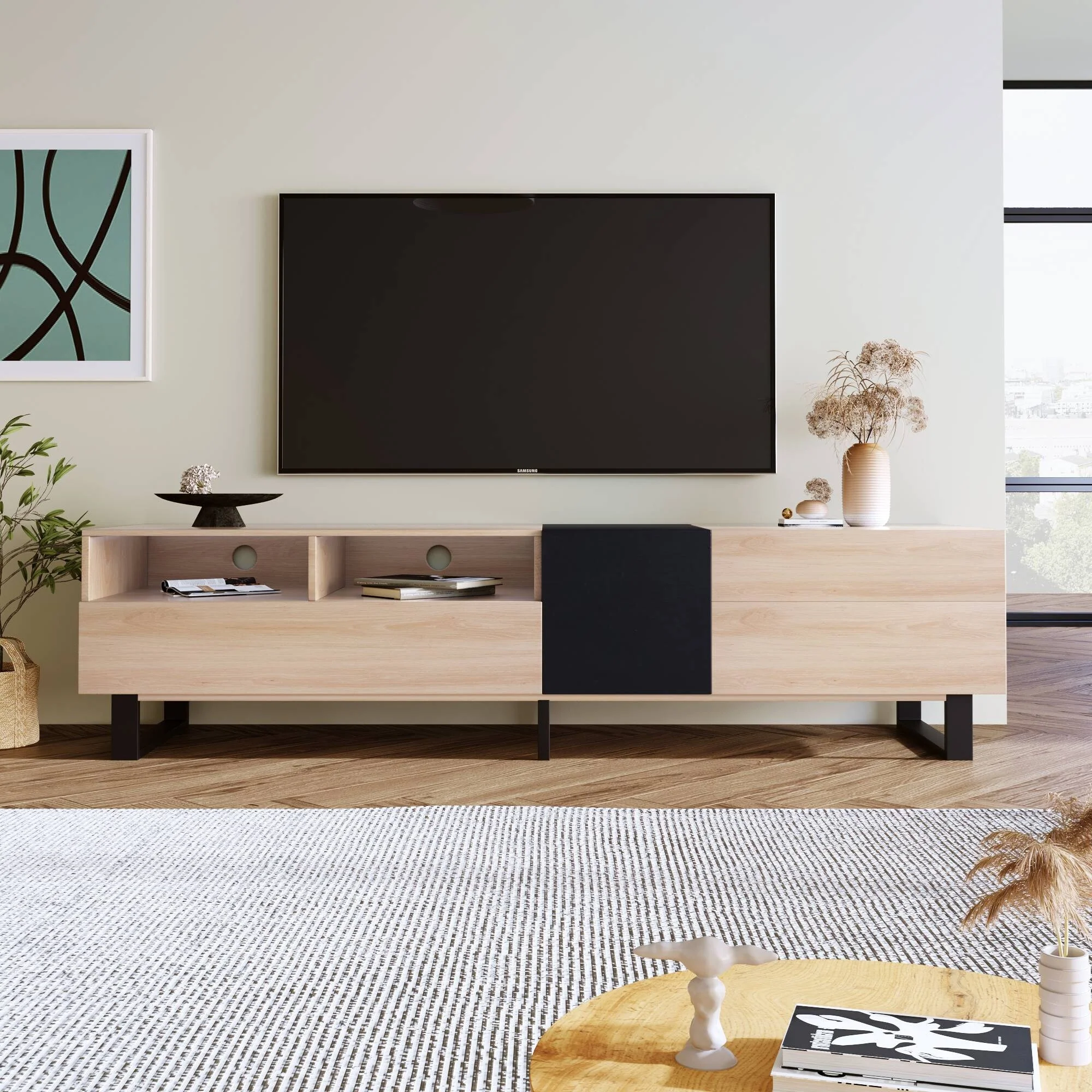 Modern Farmhouse Style Media Console, Living Room TV Stand