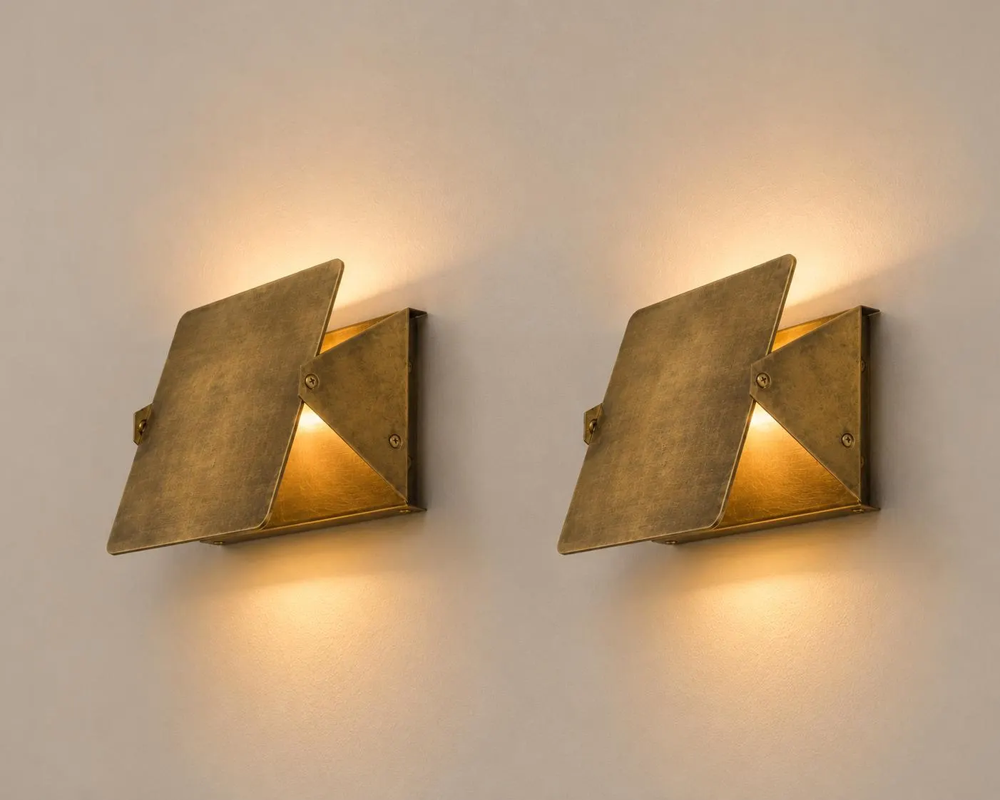 Pair of Antique Patina Brass Wall Sconces | Modern Geometric Wall Light Handmade Luxury Bedroom & Living Room Wall Lighting Up Down Fixture