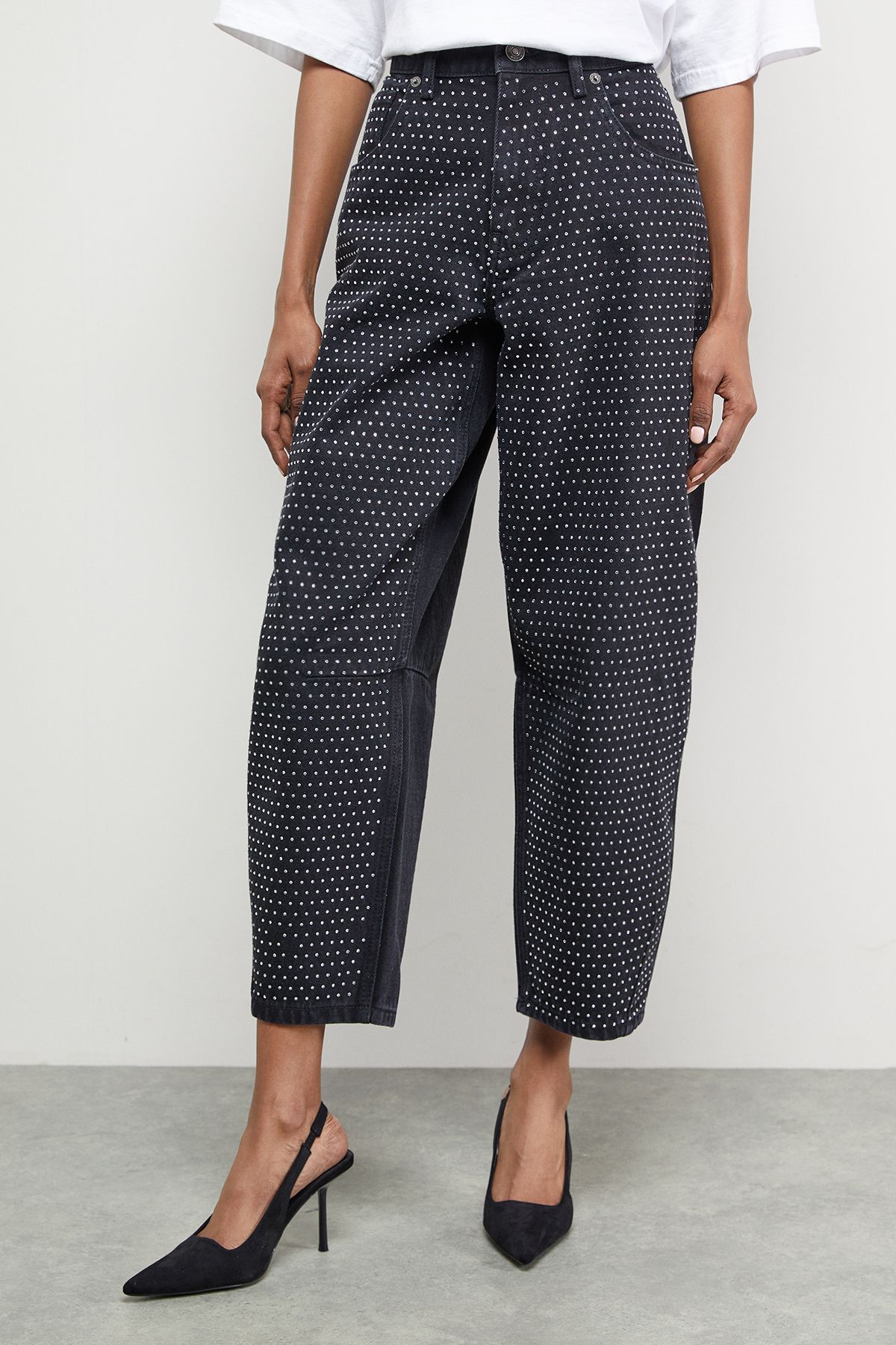 Warehouse Rhinestone Barrel Leg Jean