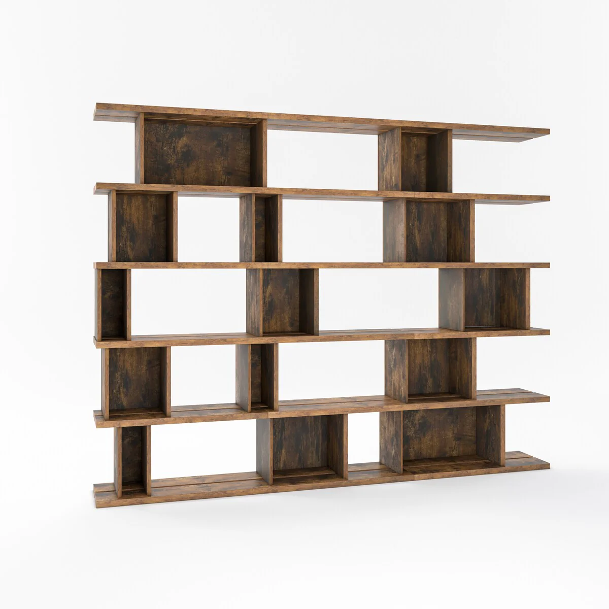 Davee 93 W x 72 H Adjustable Antique Rustic Wood Bookcase - 72 H x 93 W x 12.6 D