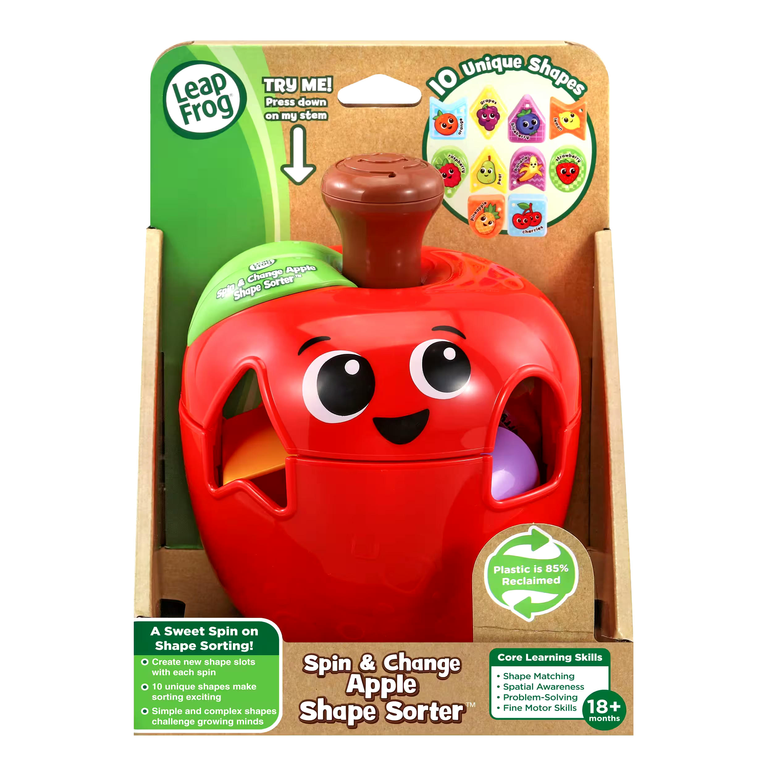 LeapFrog Spin & Change Apple Shape Sorter, English