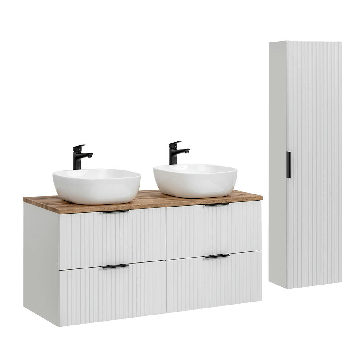- Ensemble meuble double vasque 120cm et colonne stratifiés blanc