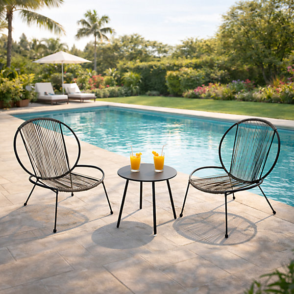 Ensemble de 2 fauteuils   1 table basse gris foncé - RETE