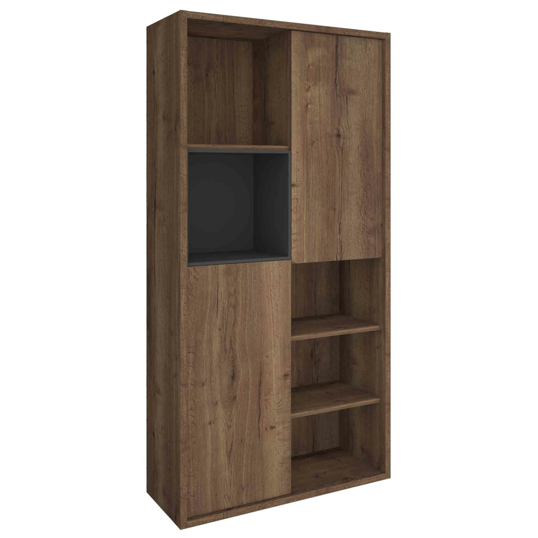 - Bibliothèque 2 portes avec niches 6 cases bois foncé