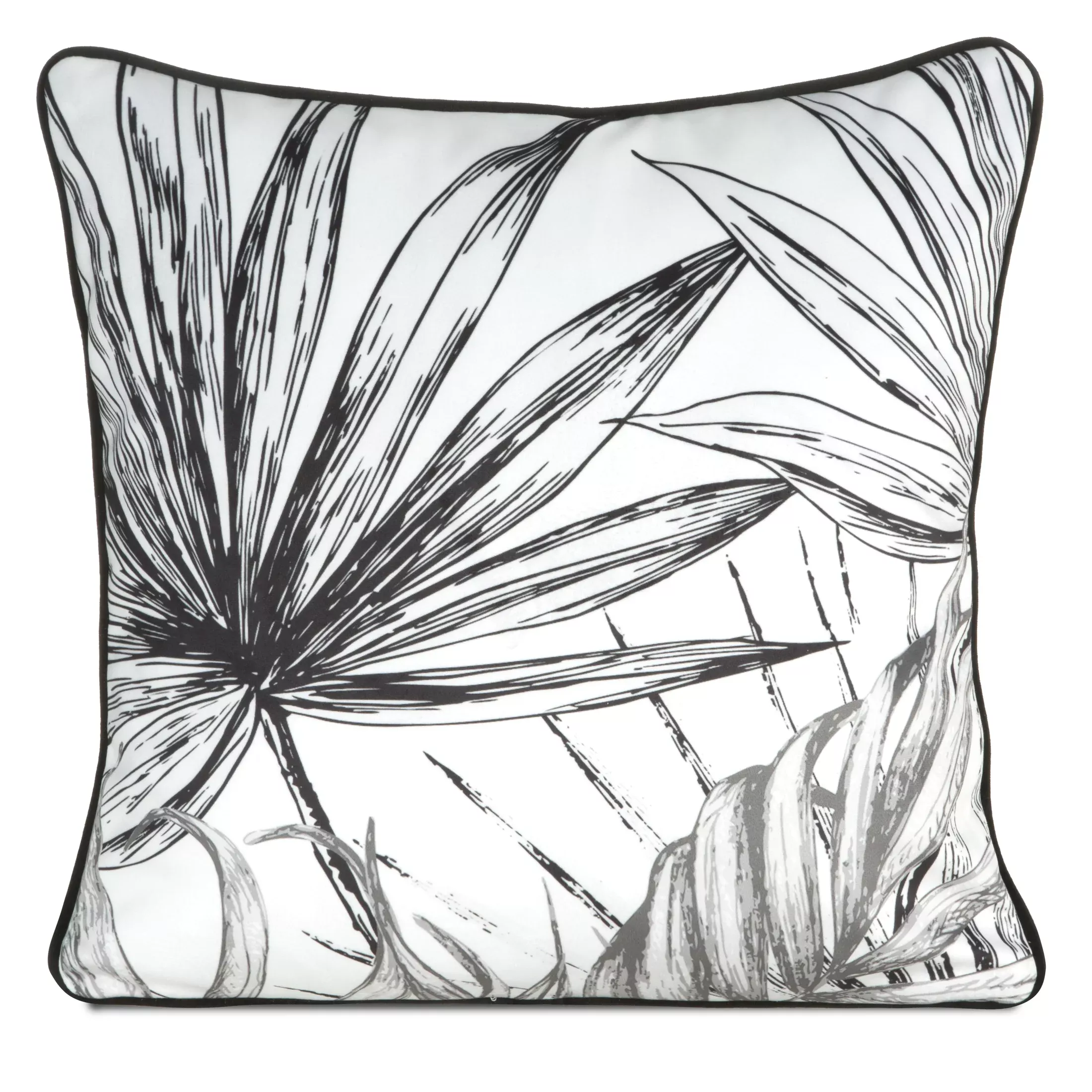 Poszewka na poduszkę 45x45 cm welwetowa, biało czarna z motywem roślinnym z wypustką na brzegach PALOMA Eurofirany Premium