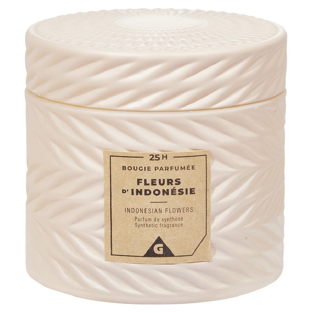 Bougie parfumée ivoire design relief senteur fleurs d'Indonésie 25H