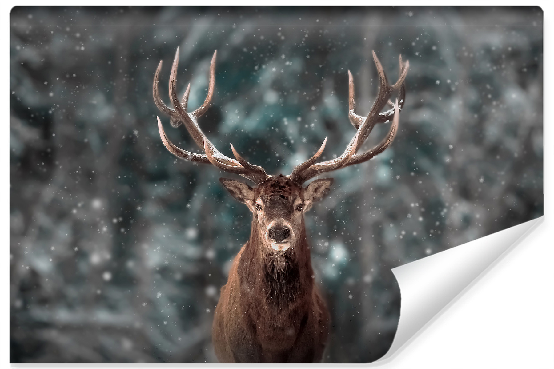 Fototapeta JELEŃ Zimowy Pejzaż Natura 3D 90x60cm