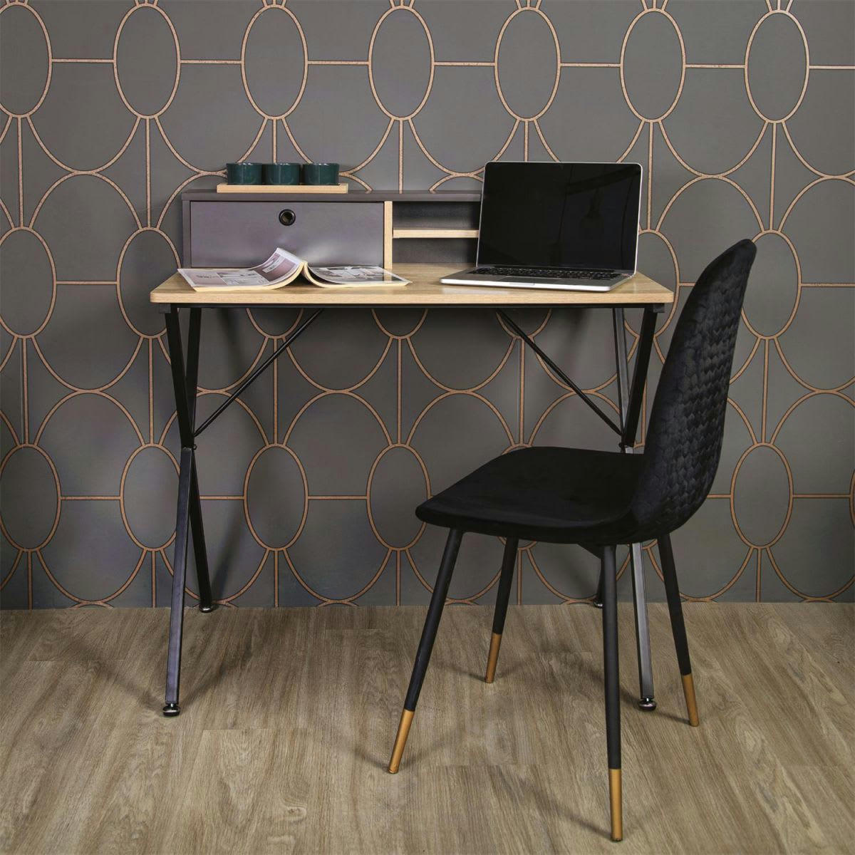 CAHILL - Bureau  multi-rangement effet bois et noir