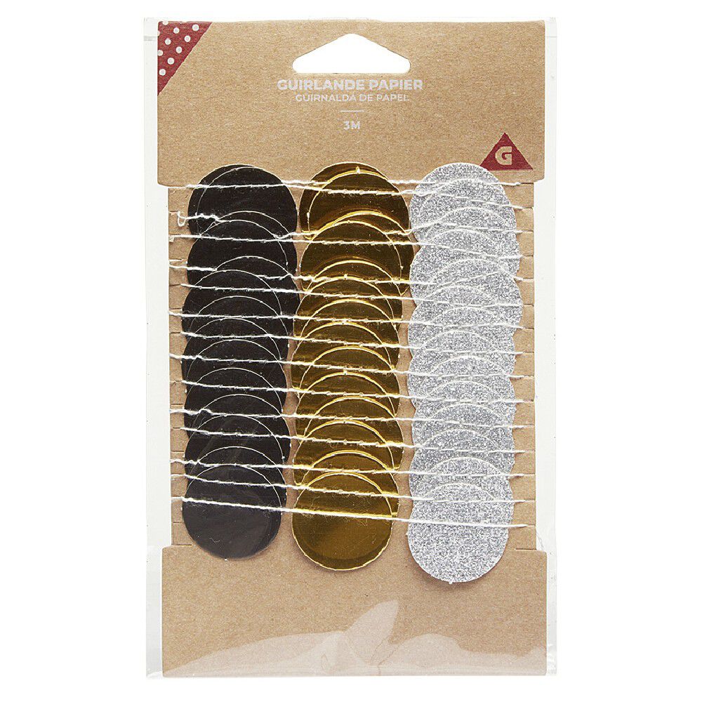 Guirlande papier rond noir doré argenté