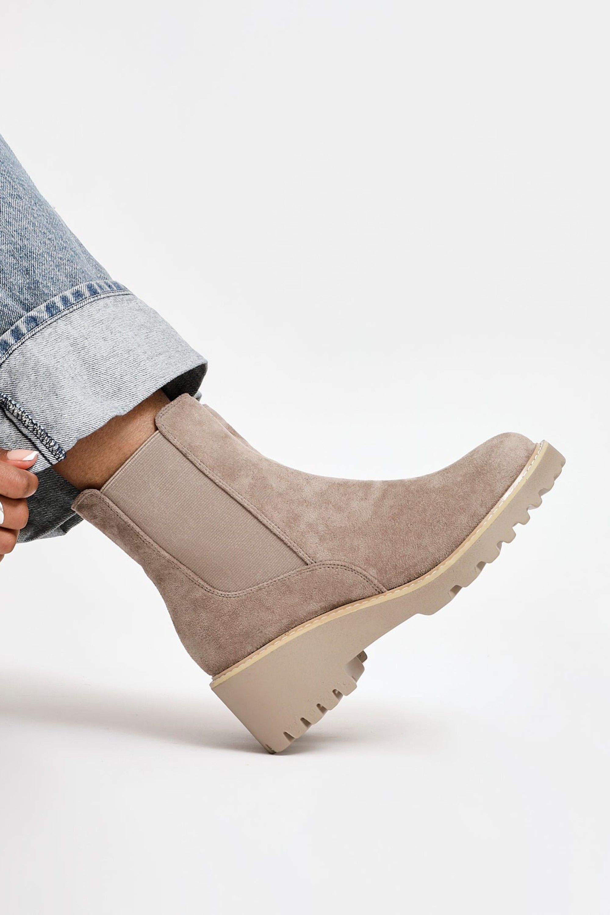 Linzi Attend Taupe Faux Suede Wedged Ankle Boot