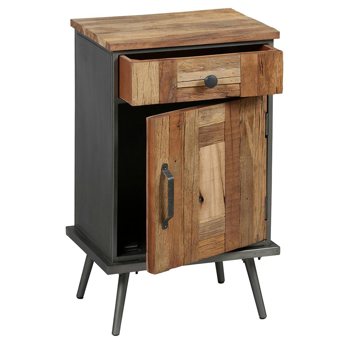 LEONARD - LEONARD - Table de chevet en bois massif et métal gris