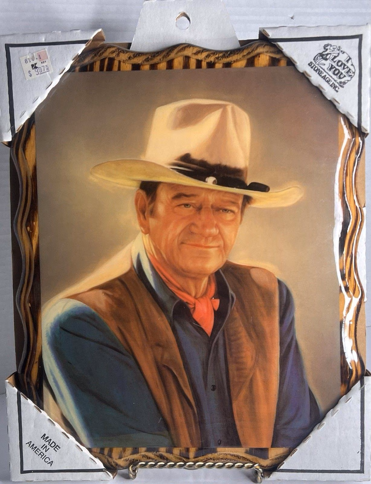 1980s Vintage John Wayne Framed Portrait Solid Wood Live Edge Frame 12x10 New!