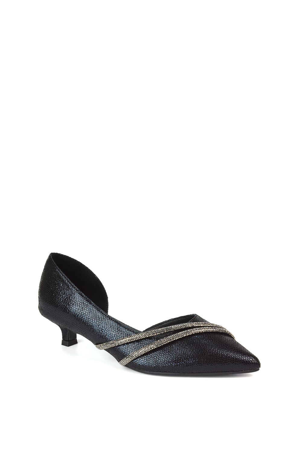 XY London Kirsty' Pointed Rhinestone Low Kitten Heel Court Shoes