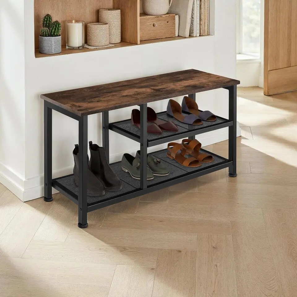 tectake Schoenenrek Taunton 80x30x45,5cm, Industrieel Hout Donker, Rustiek
