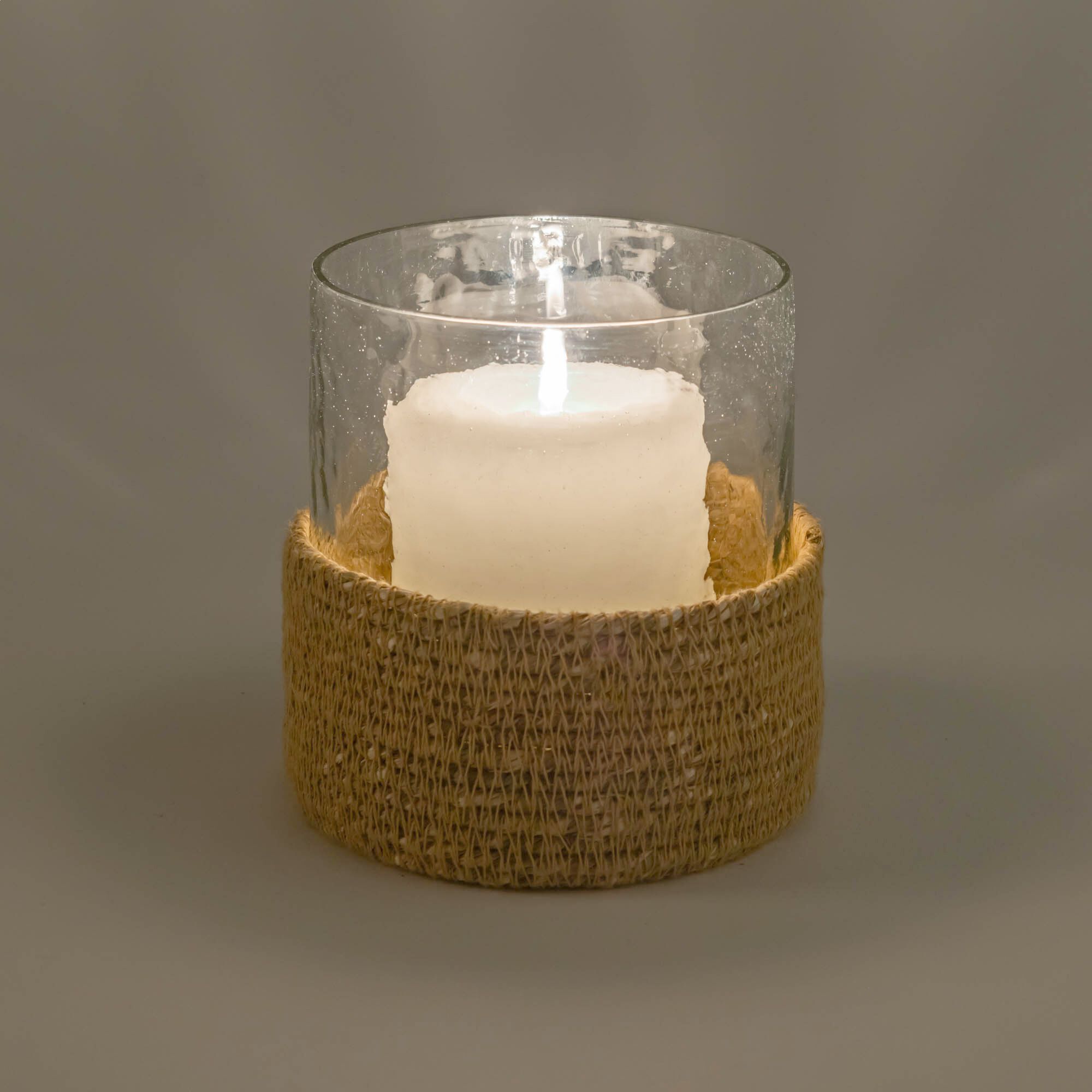 TAYMA - Photophore en verre et jonc de mer D11cm - naturel