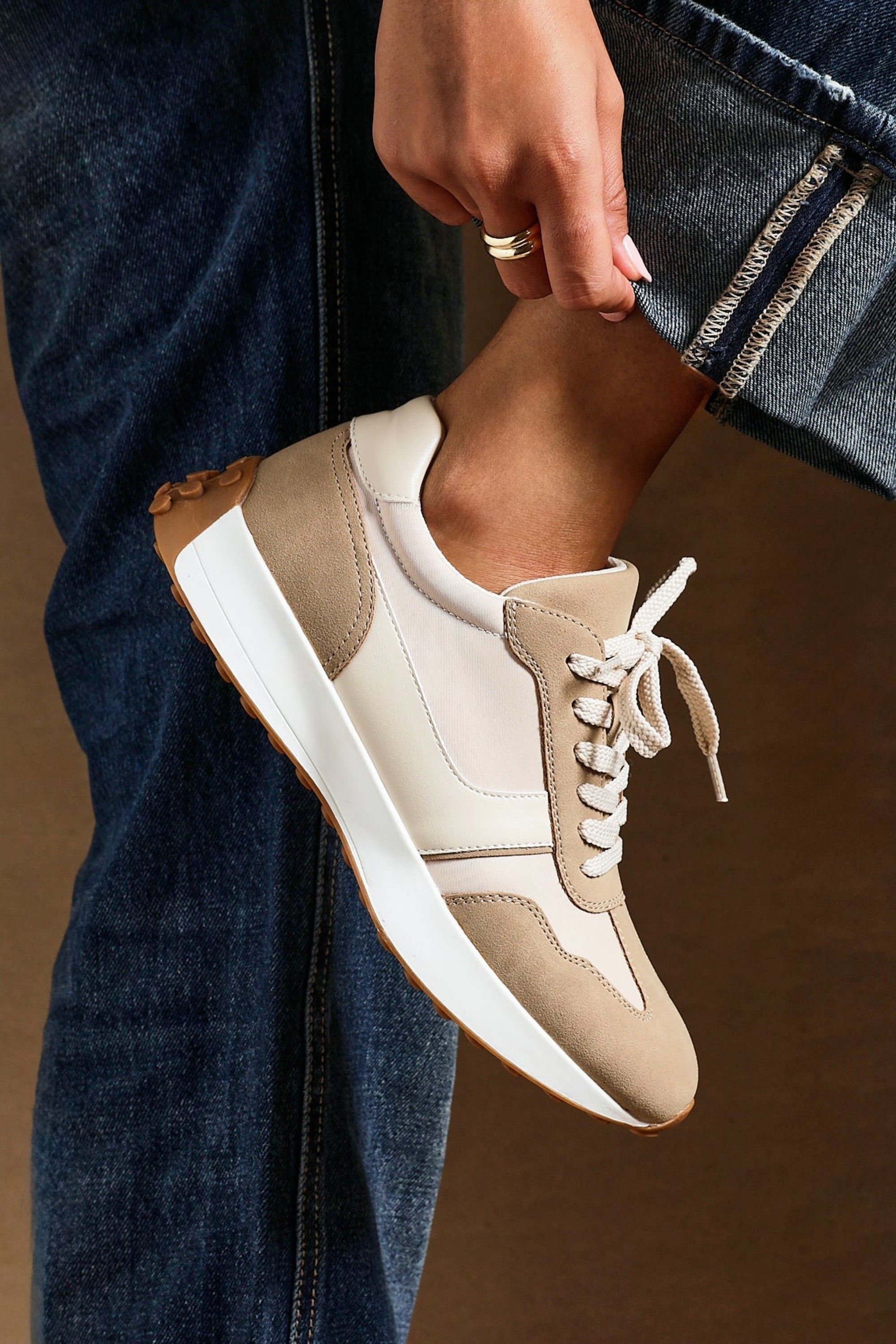 Linzi Hustle Beige Suede Mix Sports Trainers