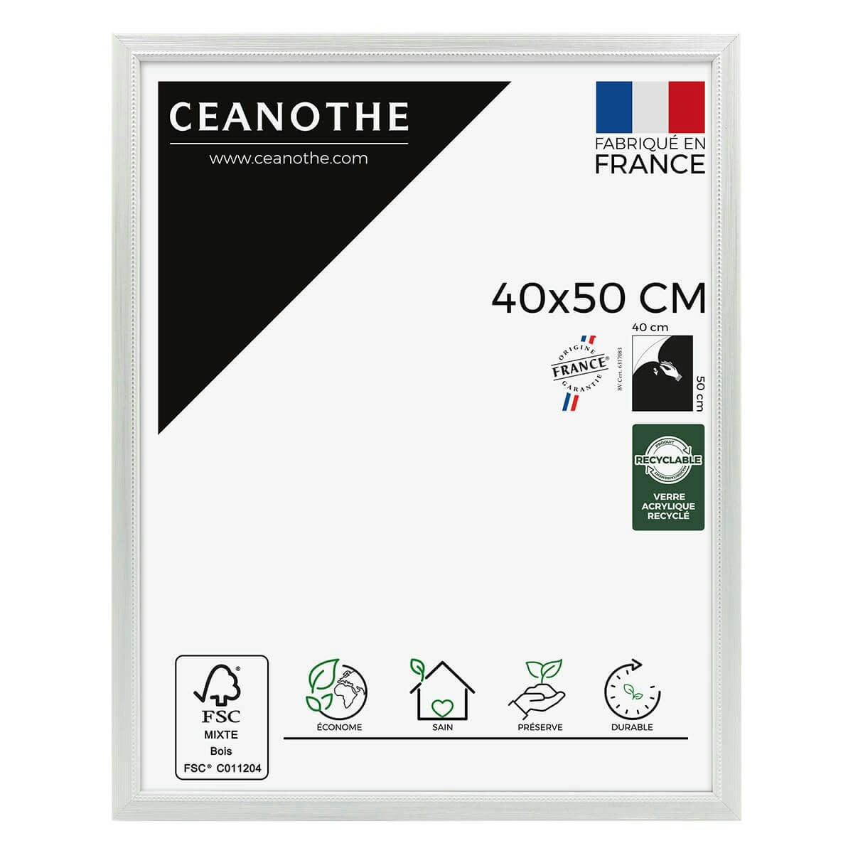 PERLE - Cadre photo gris clair 40x50 cm bois massif fsc