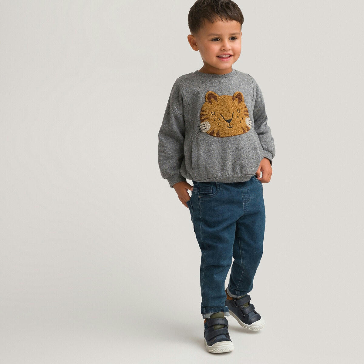 Sweat col rond, motif tigre en molleton