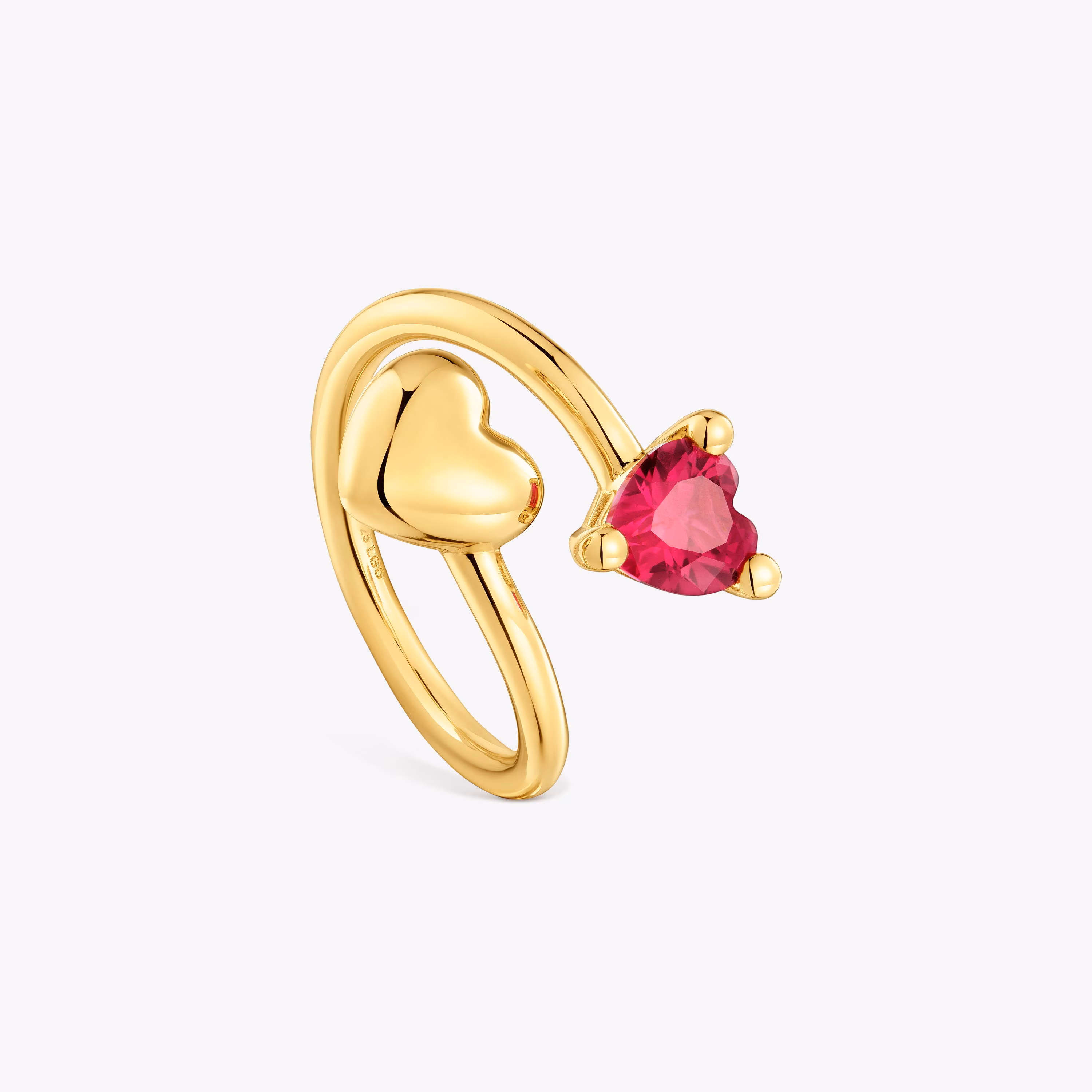 Anillo abierto con baño de oro 18 kt sobre plata y rubí creado en laboratorio Garden Of Love LGG