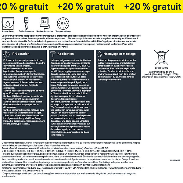 Lasure extérieure chêne traditionnel 8 ans GoodHome 5L   20% gratuit