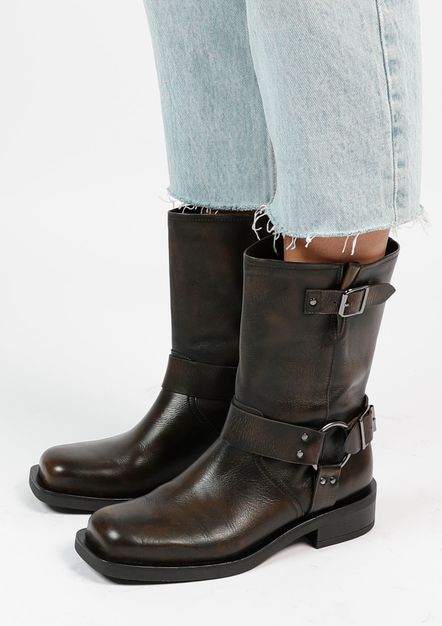 Greywashed buckle biker enkelboots