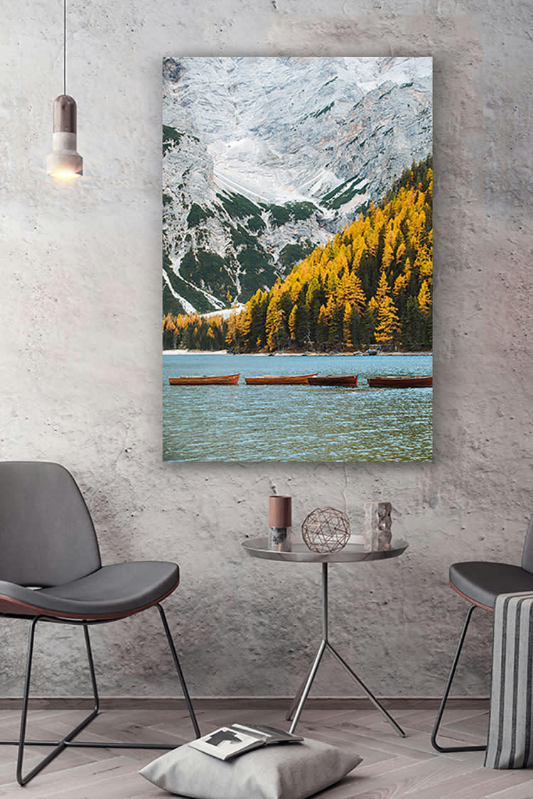 AUTOMNE AU LAC DE BRAIES - Photographie d'art d'Hugo Grandcolas 60x90 cm sur plexi