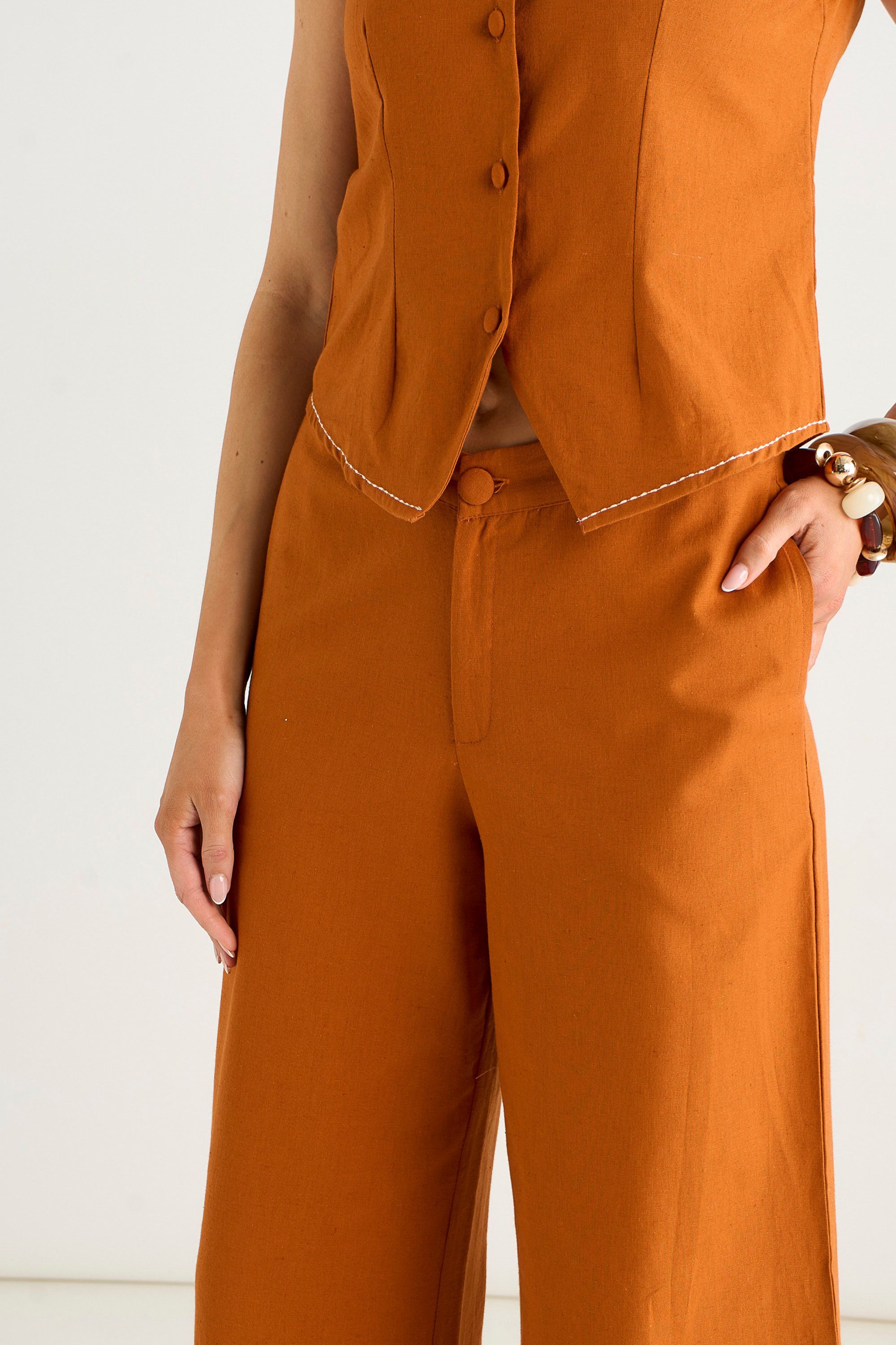 Gini London Rust Contrast Embroidery Stitch Detail Trouser