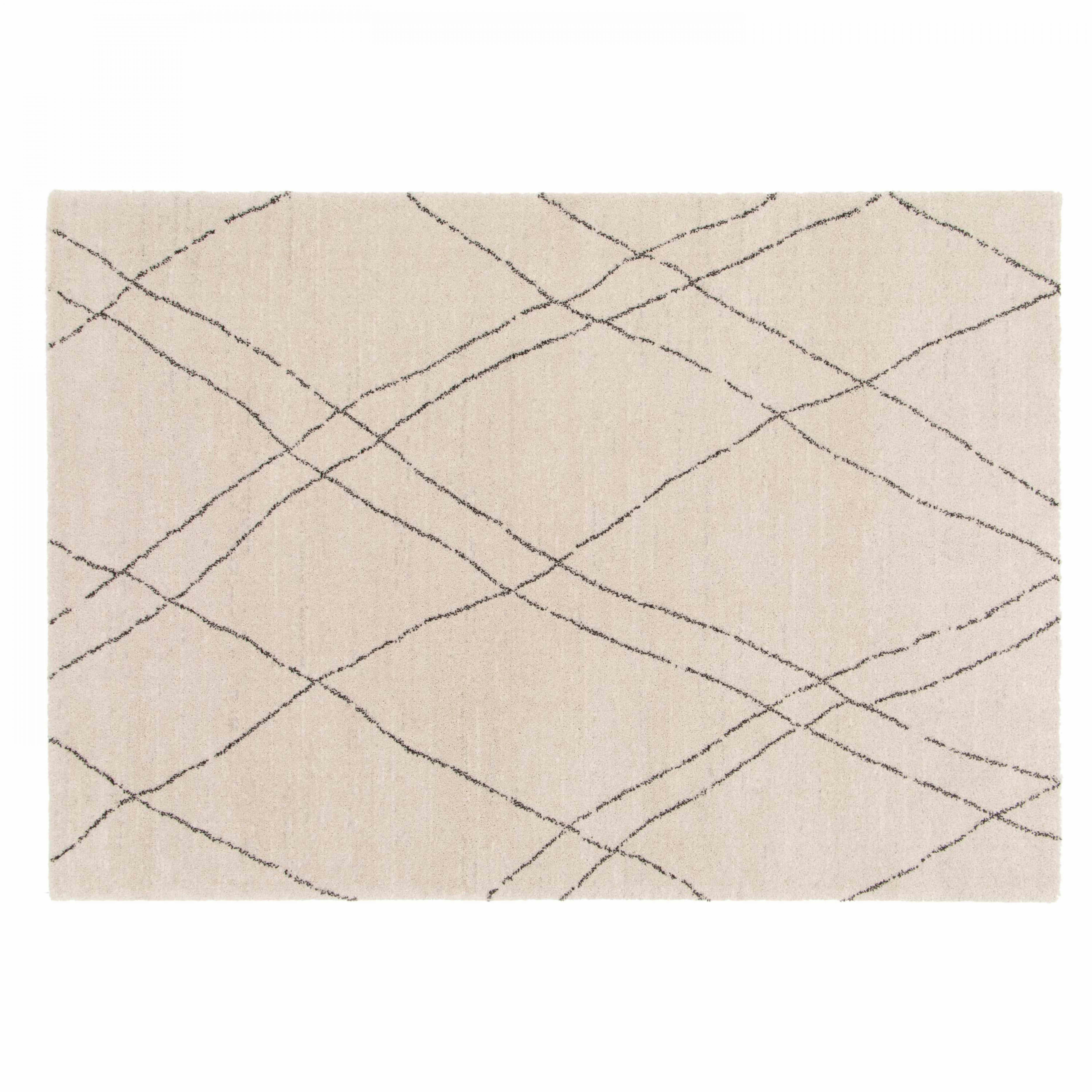 ATLAS - Tapis rectangulaire motif berbère à poils courts écru 160 x 230 cm