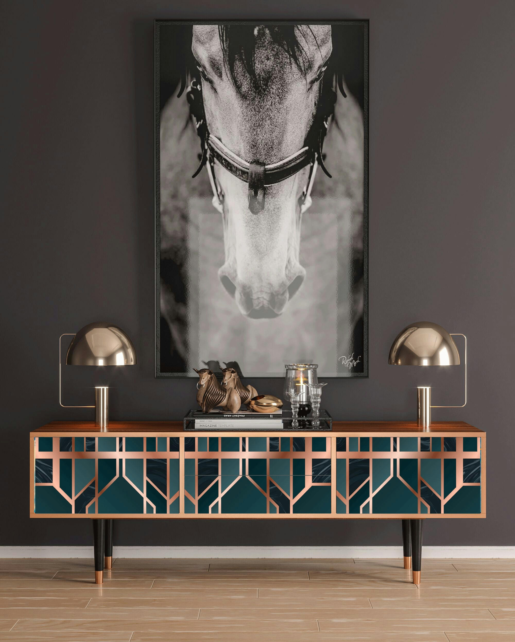 EMERALD METRO - Meuble TV  bleu-vert 2 tiroirs et 2 portes L 170 cm