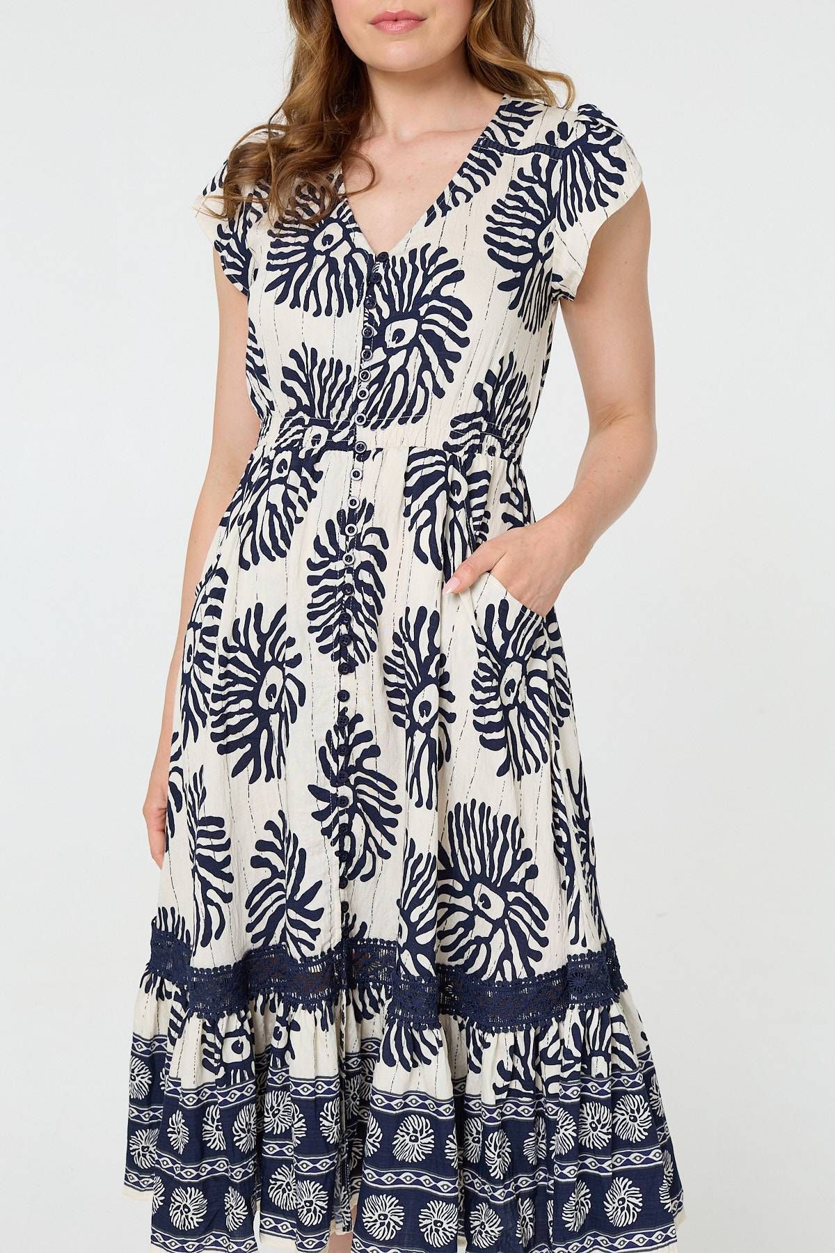 Izabel London Floral Cap Sleeve Lace Midi Dress