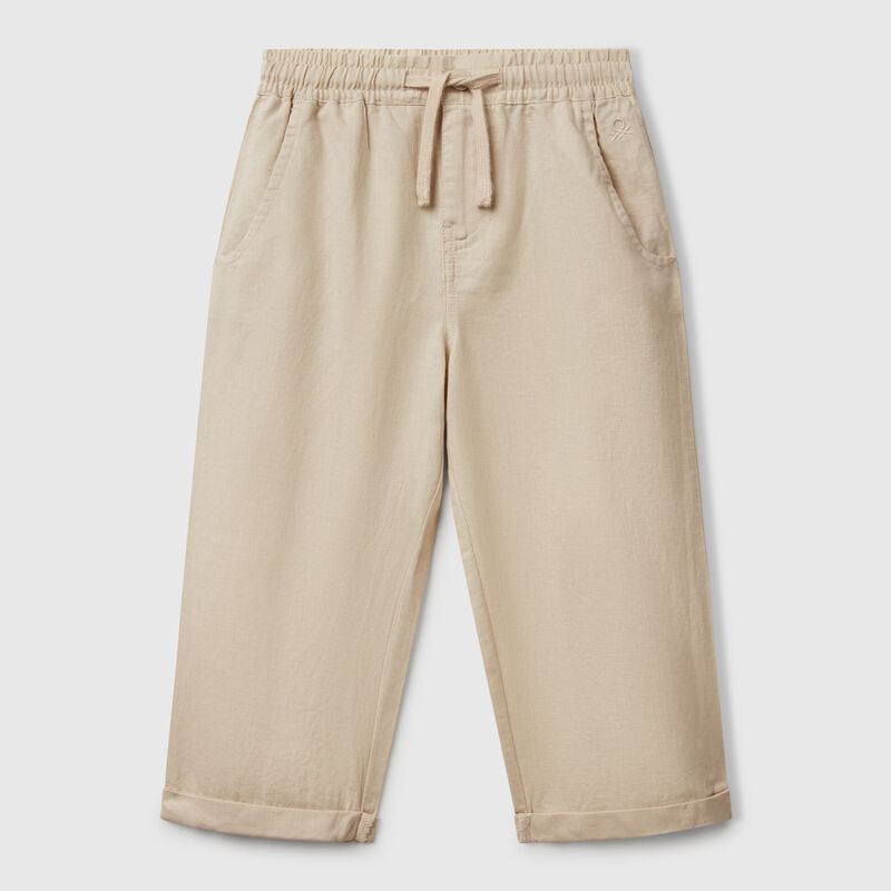 Trousers in linen blend with drawstring