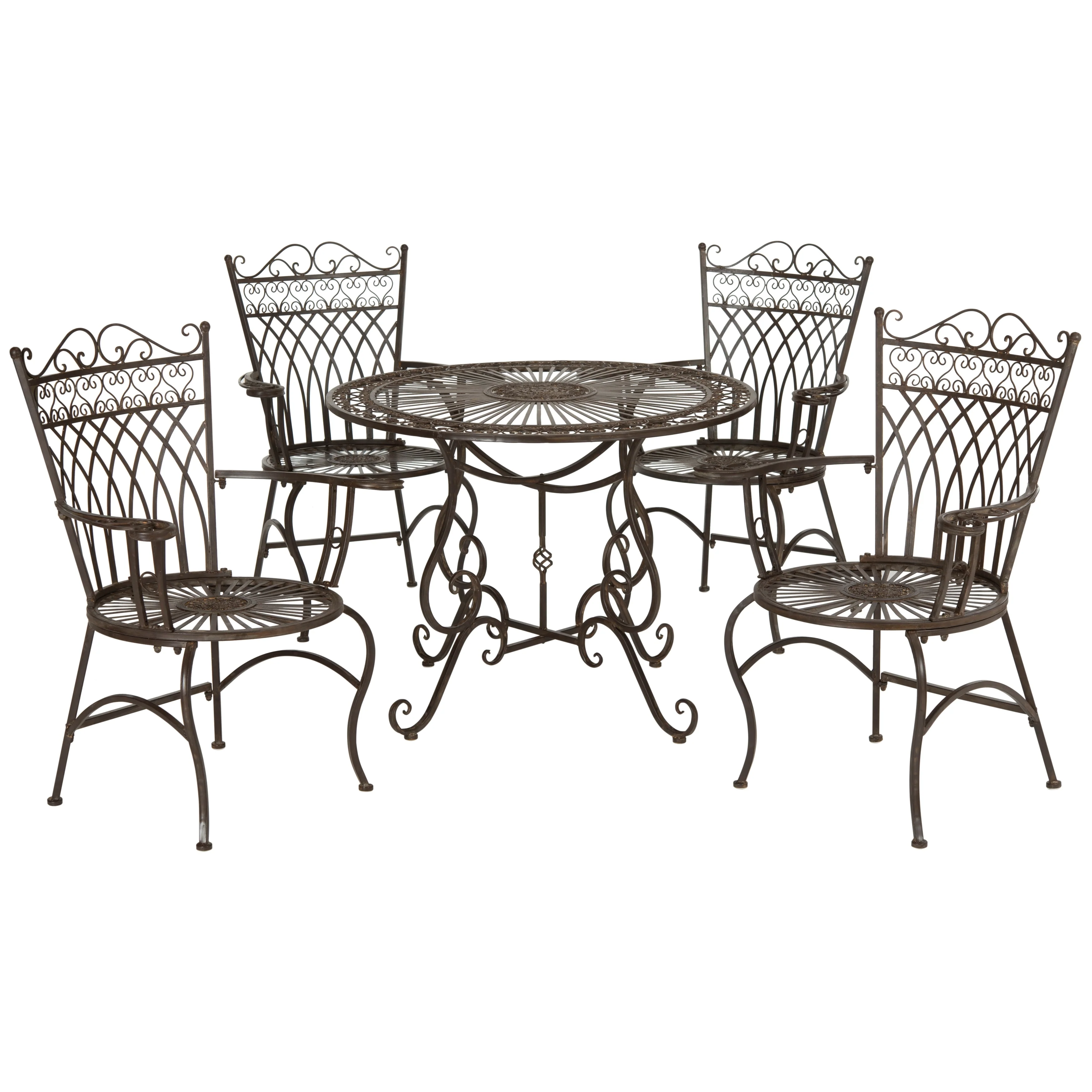 SAFAVIEH Outdoor Living Thessaly Victorian Scroll Iron 5-Piece Dining Set - 39W x 39D x 29H