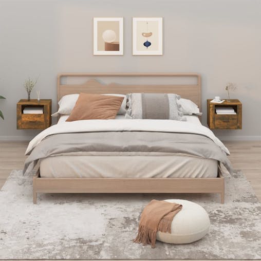 NNEVL Wall-mounted Bedside Cabinets 2 pcs Smoked Oak 50x36x40 cm