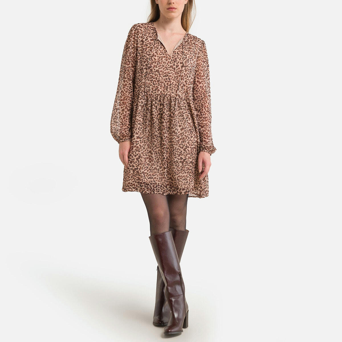 Robe imprimée, col à nouer