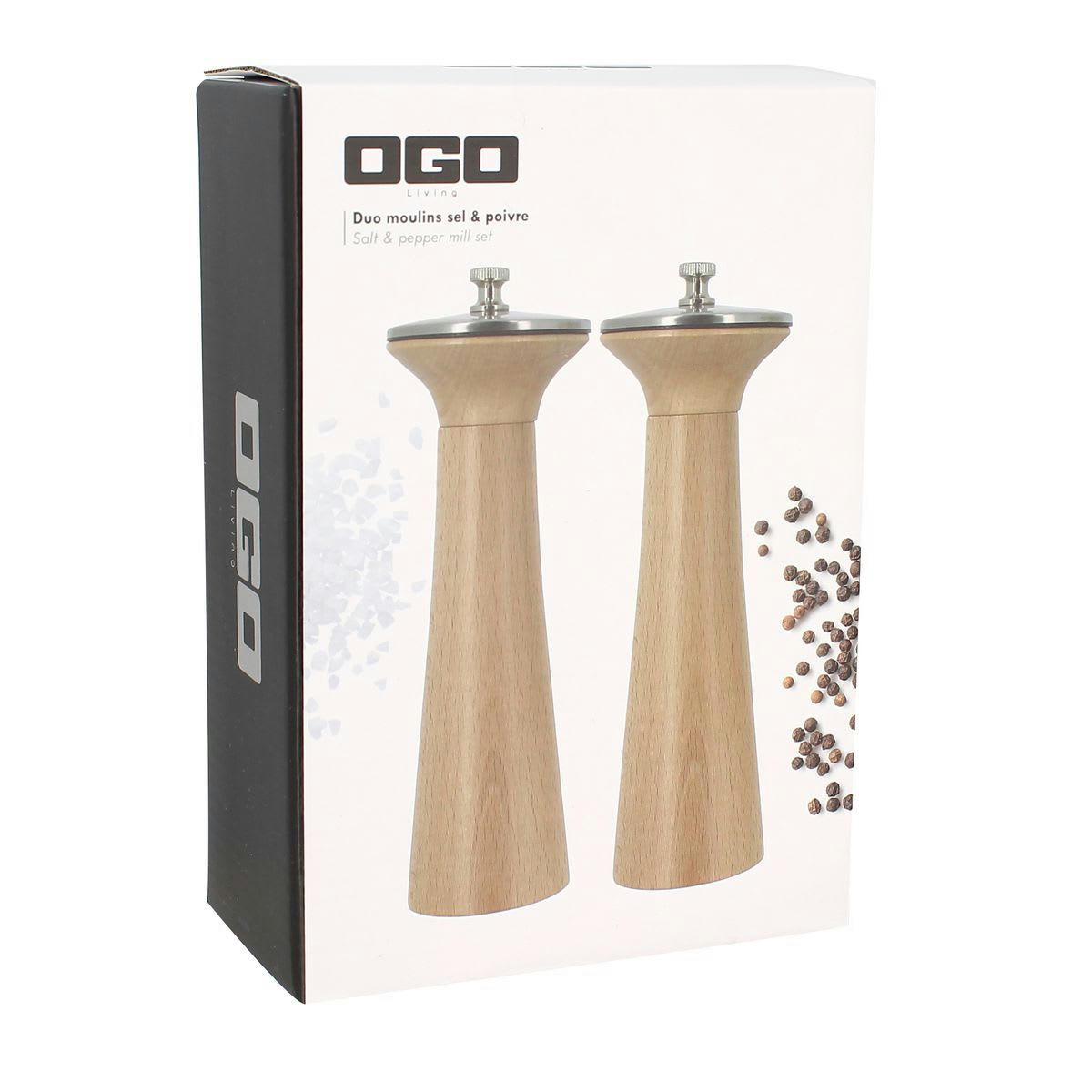 DUO - Set moulin à poivre et sel en bois et inox 20cm