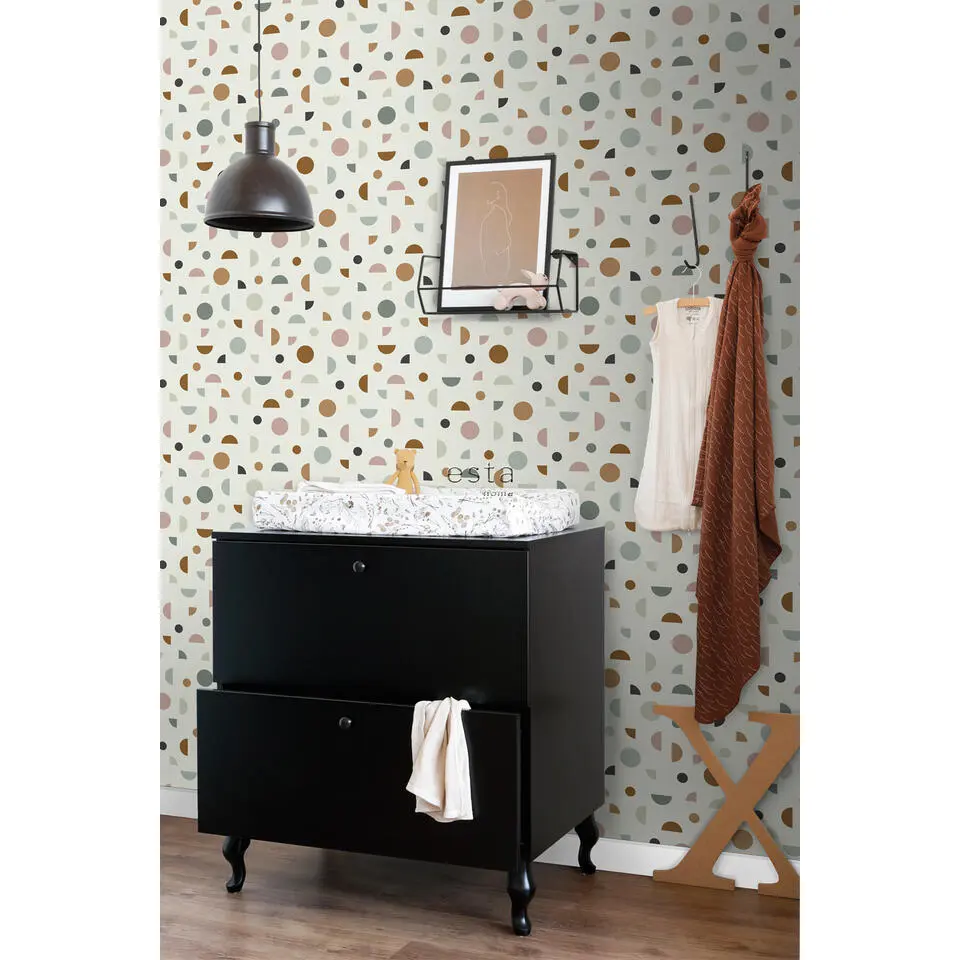 ESTAhome behang grafisch motief lichtbeige, oudroze en mintgroen