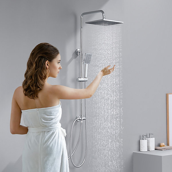 Colonne de douche sans robinetterie avec pommeau   douchette   flexible   barre réglable, chromé