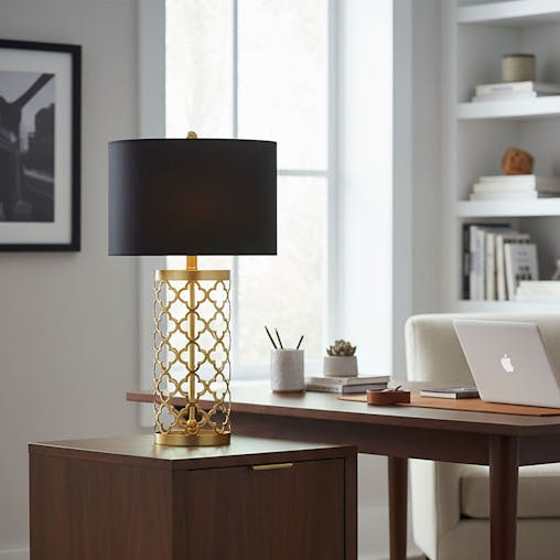 SOGA 4X Golden Hollowed Out Base Table Lamp with Dark Shade