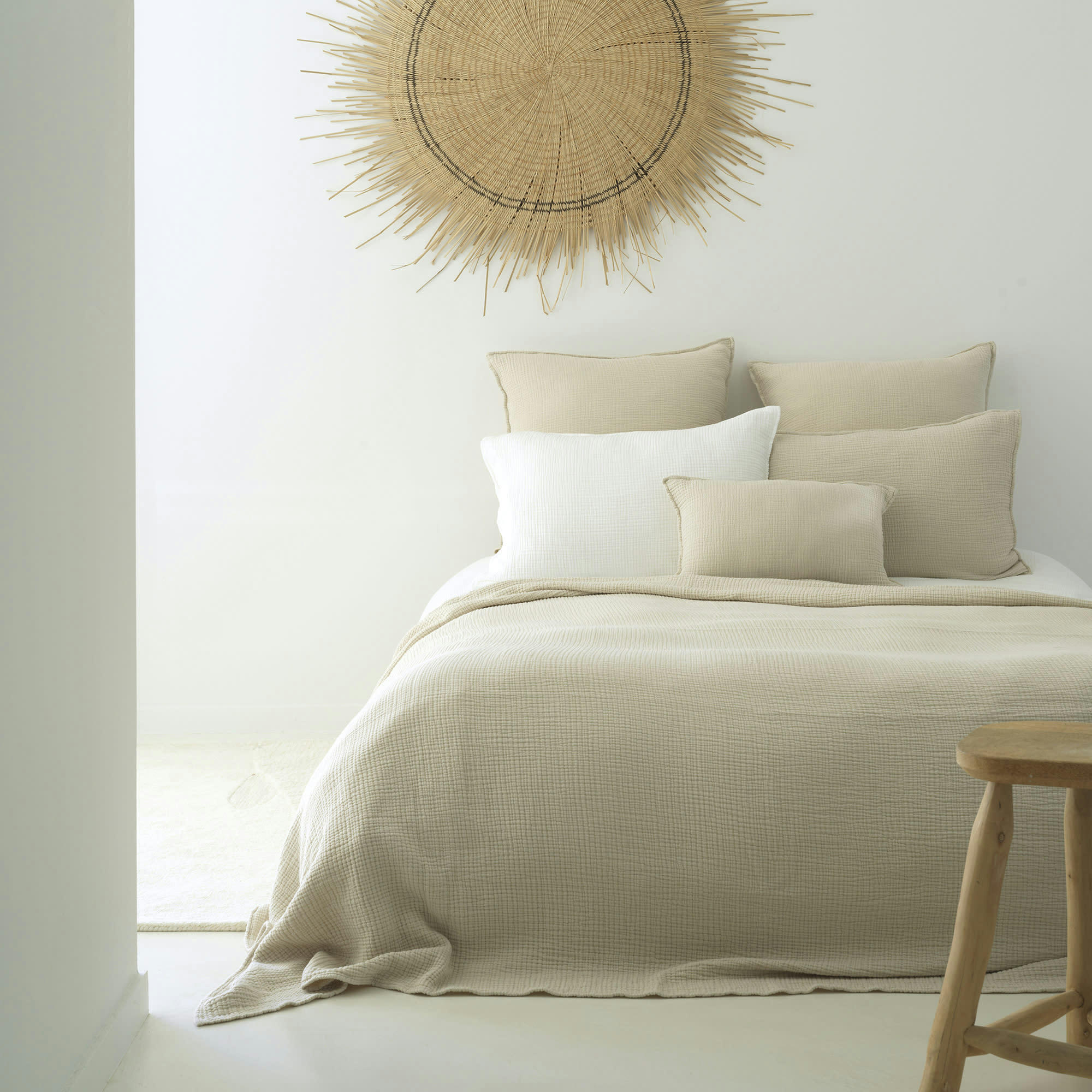 GAZE DE COTON - Dessus de lit gaze de coton ciment 240X255 CM