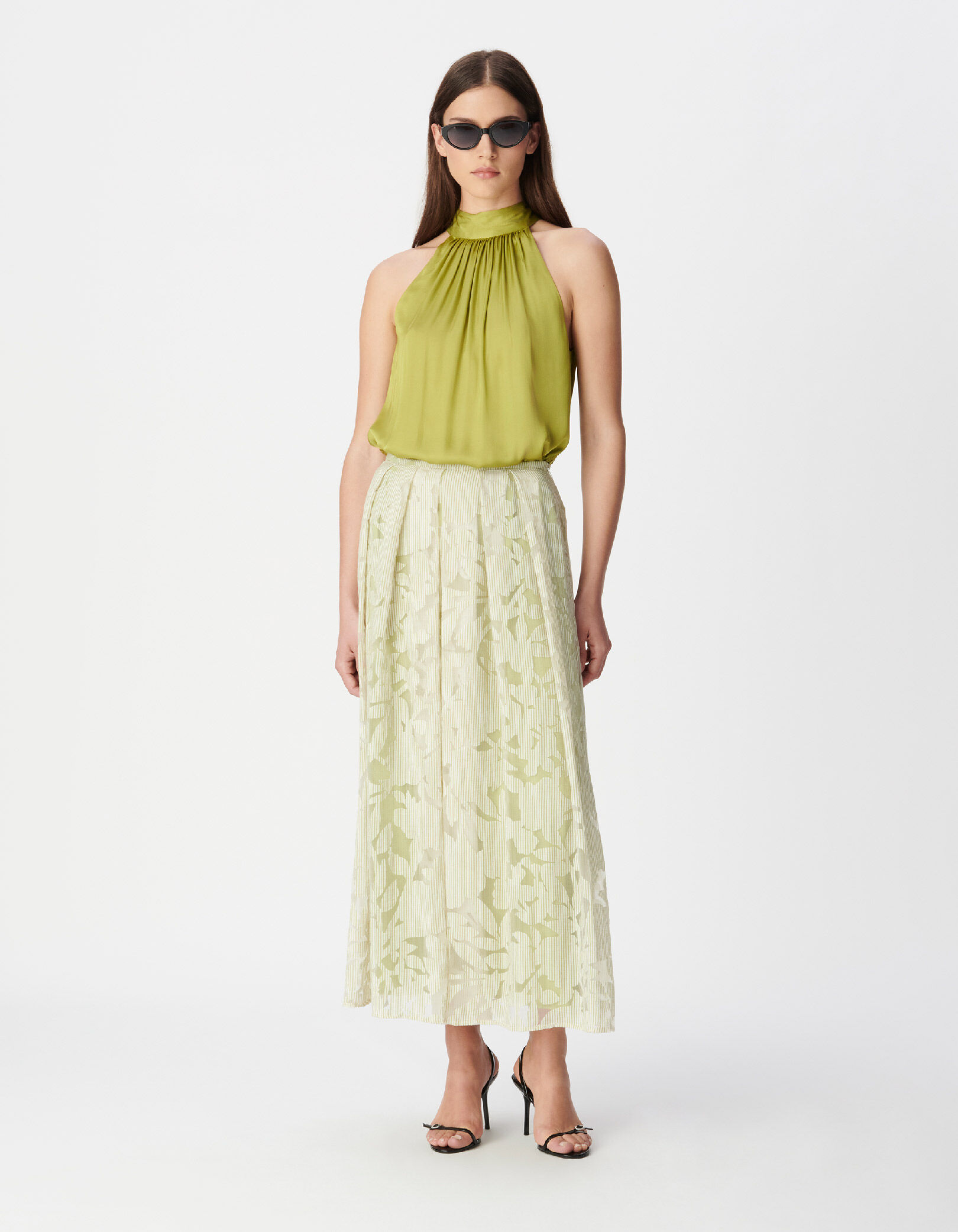 Top sans manches vert satiné Femme
