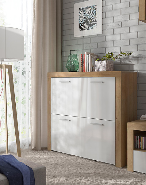 Szafka Balder 104 cm czterodrzwiowa dąb riviera/biały połysk