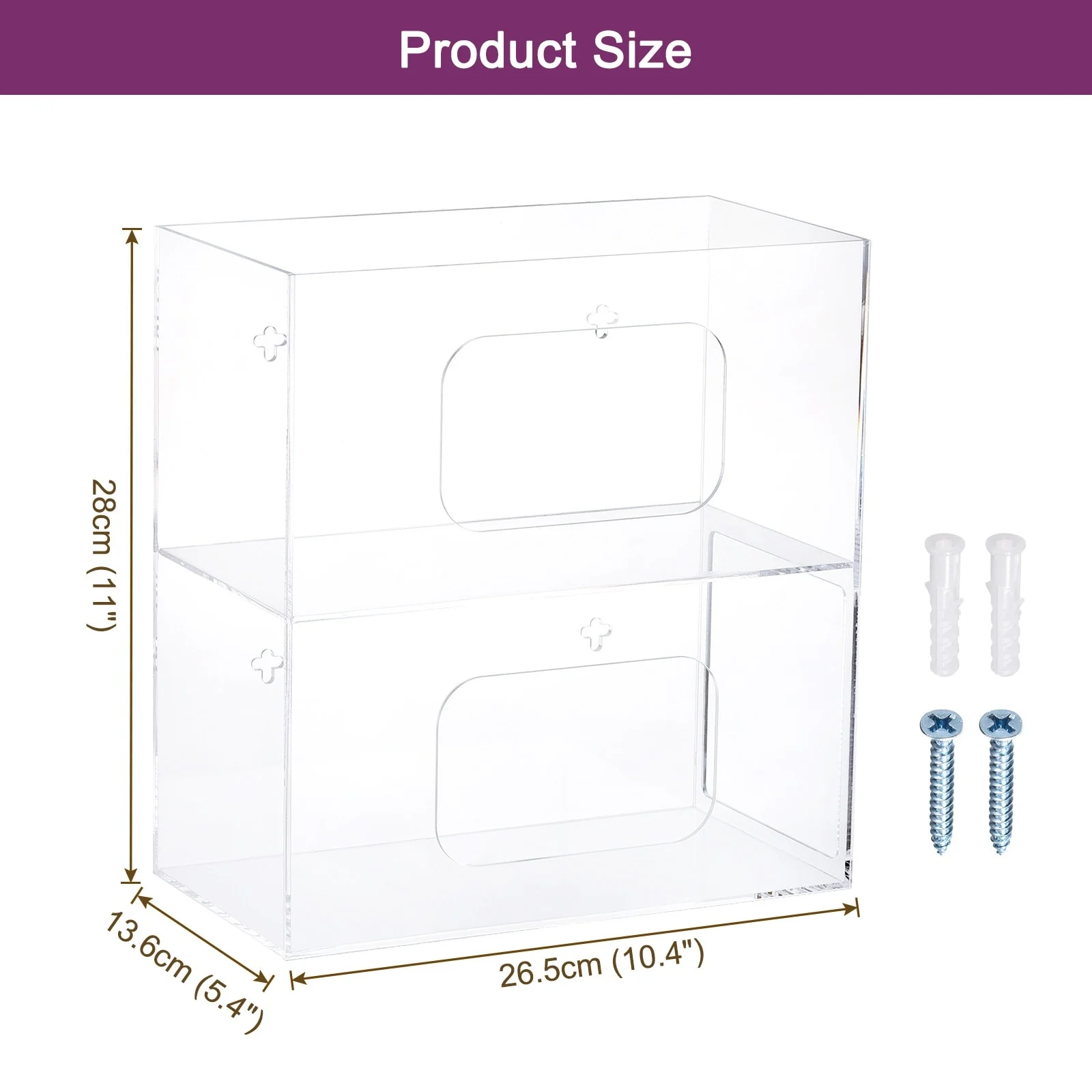 10.4 x 5.4 x 11 Trash Bag Dispenser Roll Holder Wall Mount for Garbage Bag - Transparent