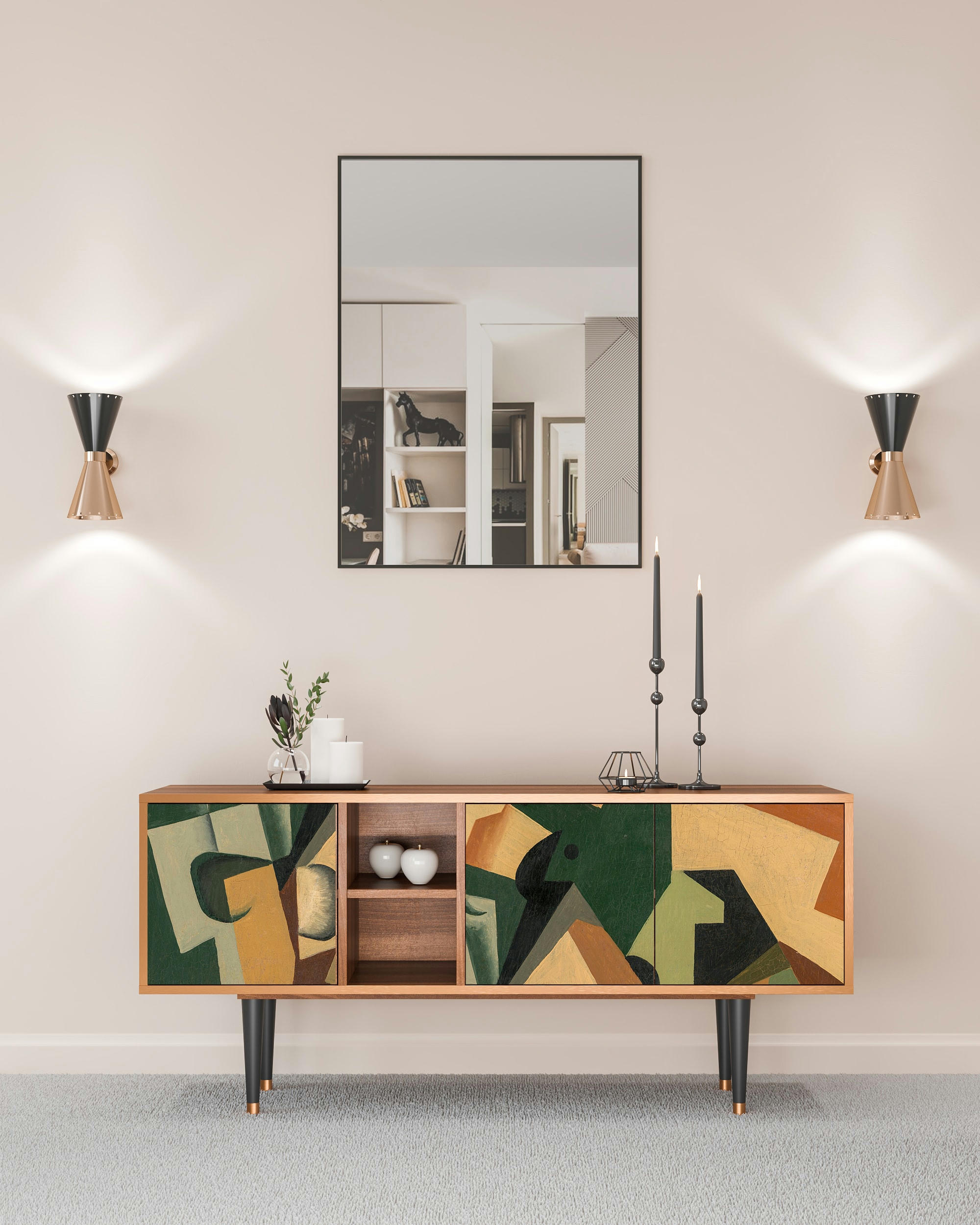 GLASS AND CHECKERBOARD BY JUAN GRIS - Meuble TV  multicolore 3 tiroirs L 150 cm