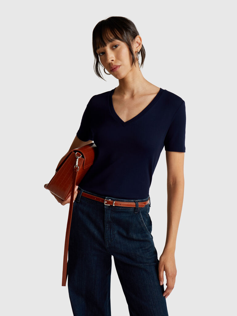 Pure cotton t-shirt with V-neck
