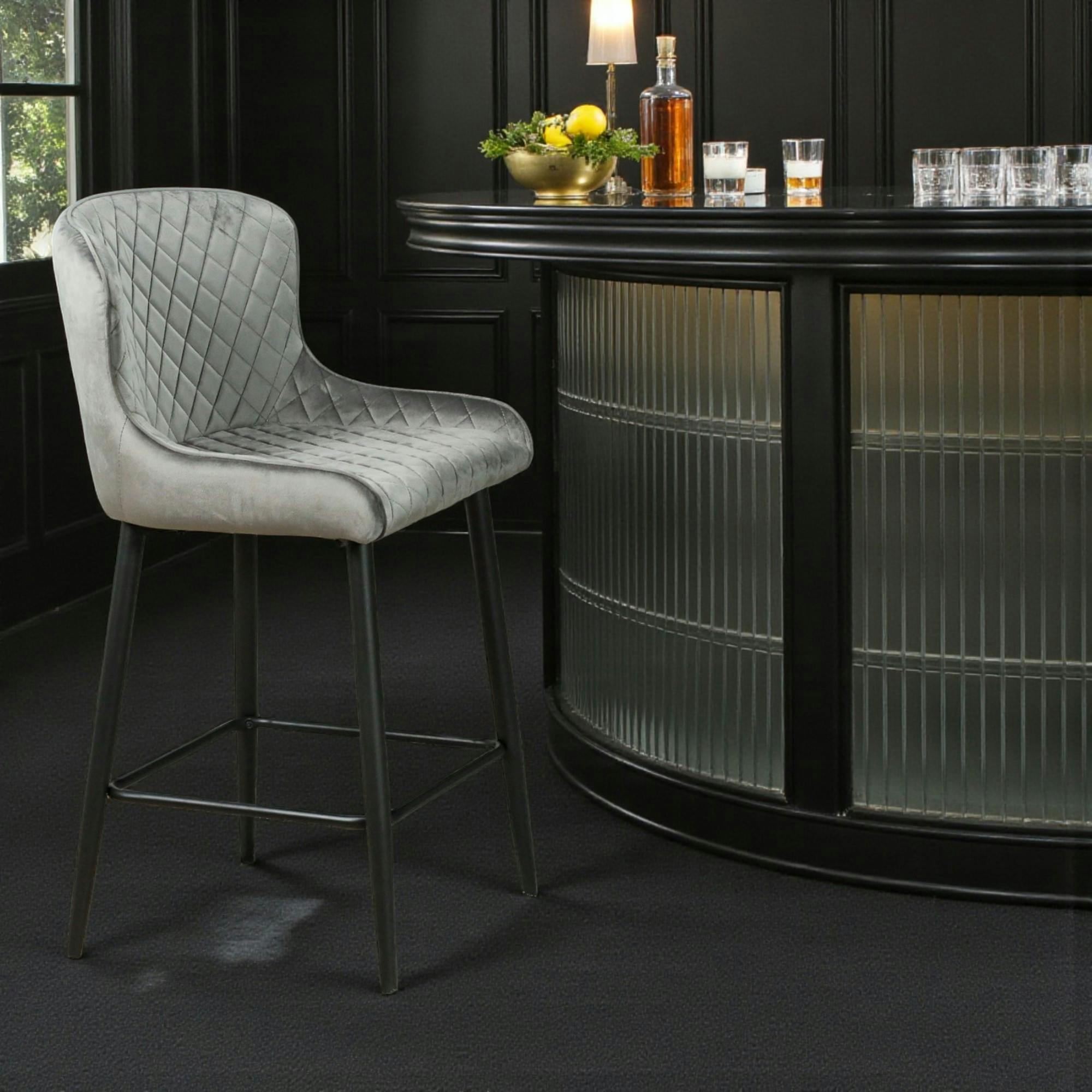 Chaise de bar en velours gris (lot de 2) ARLINGTON