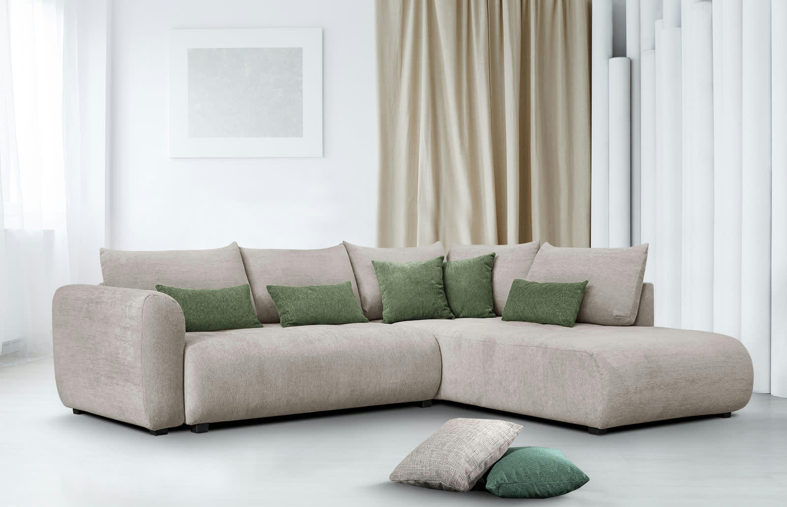 SORENO - Canapé d'angle droit 5 places marron moyen avec le couchage