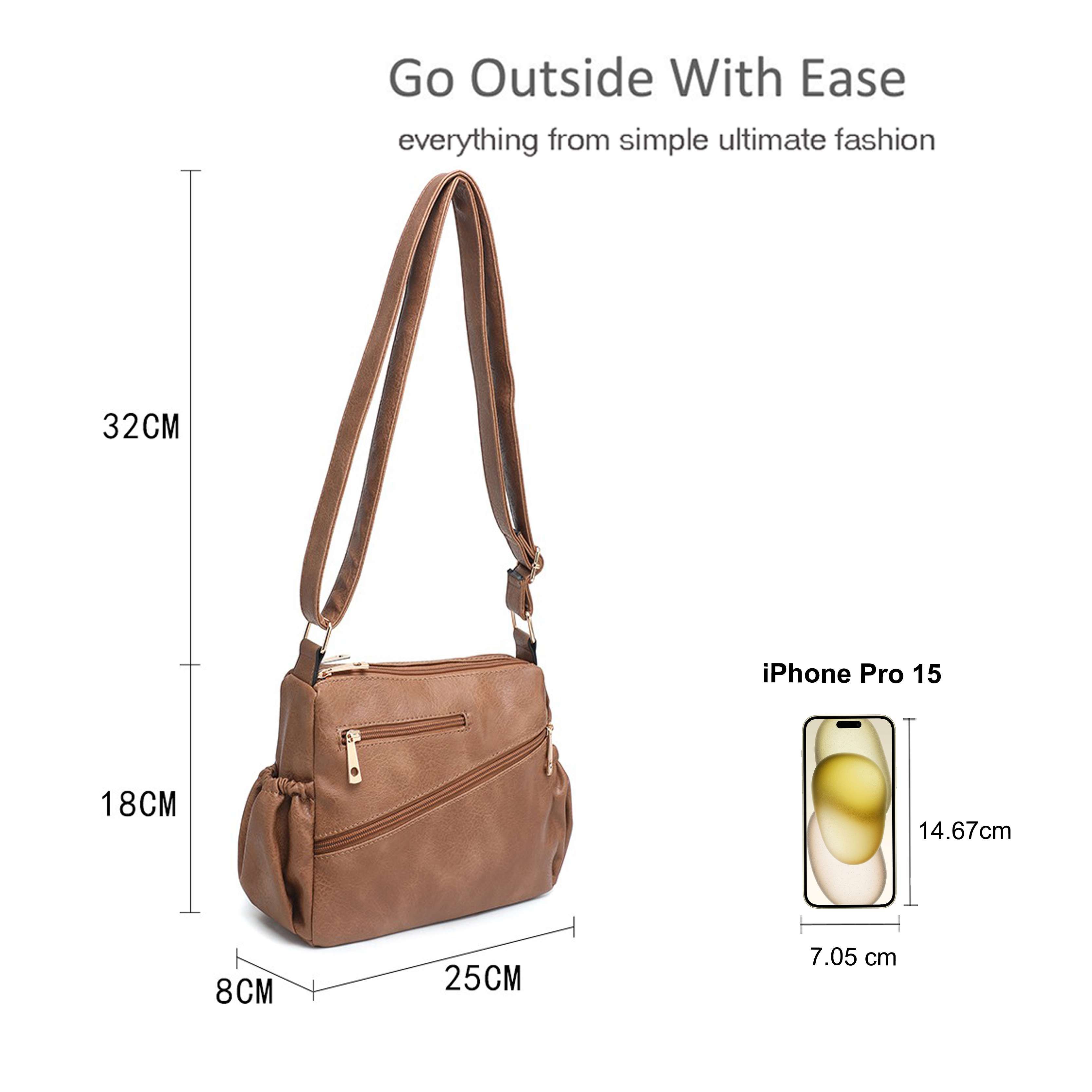 Kitise Double Compartments Crossbody With Multipockets