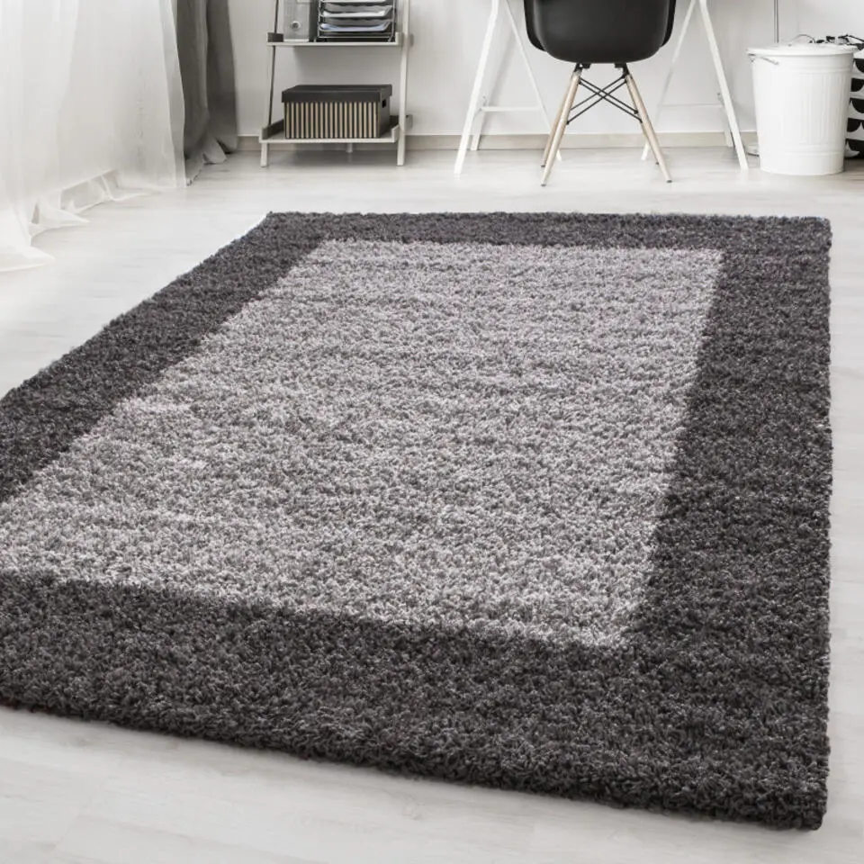 Basic Shaggy Kader vloerkleed Grijs Hoogpolig - 300x400 CM