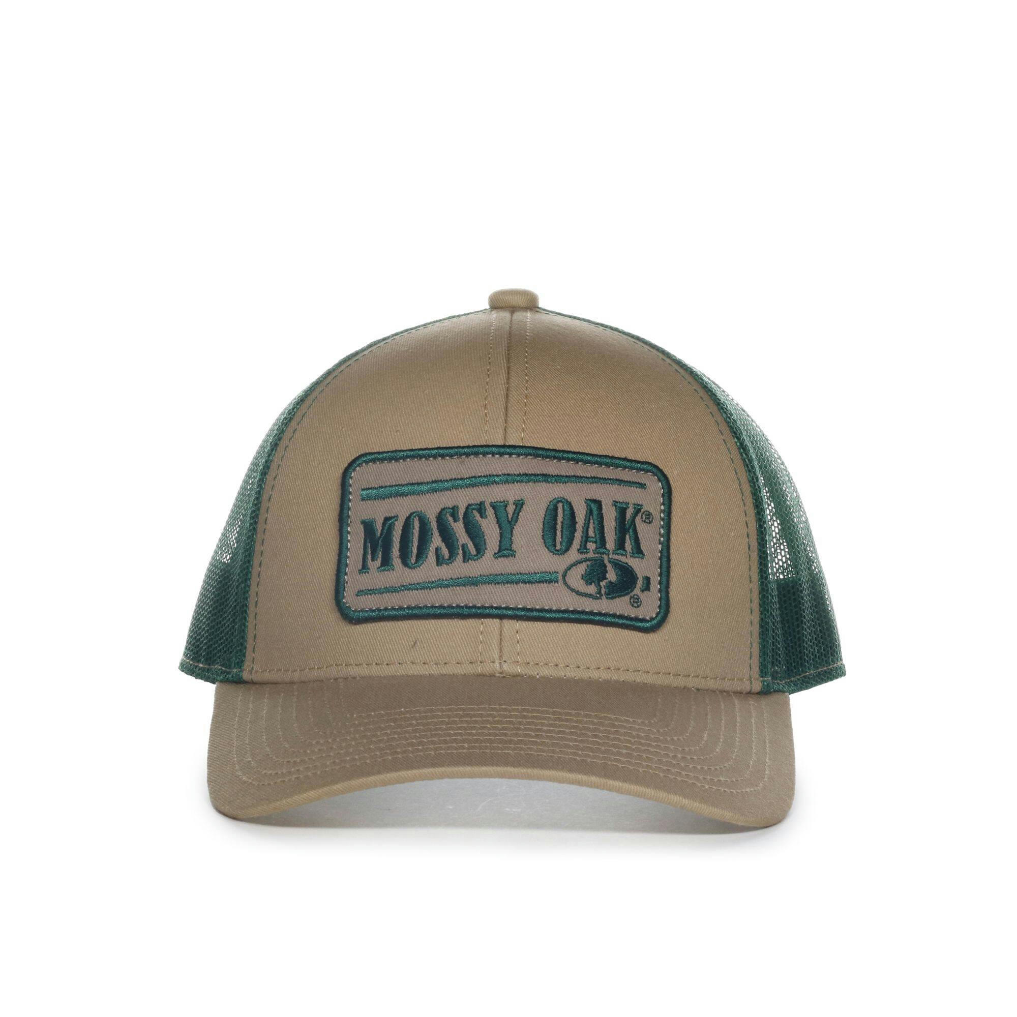 Mossy Oak Green Mesh Baseball Cap with Snap Closure, Cotton/Polyester, Tan/Gold
