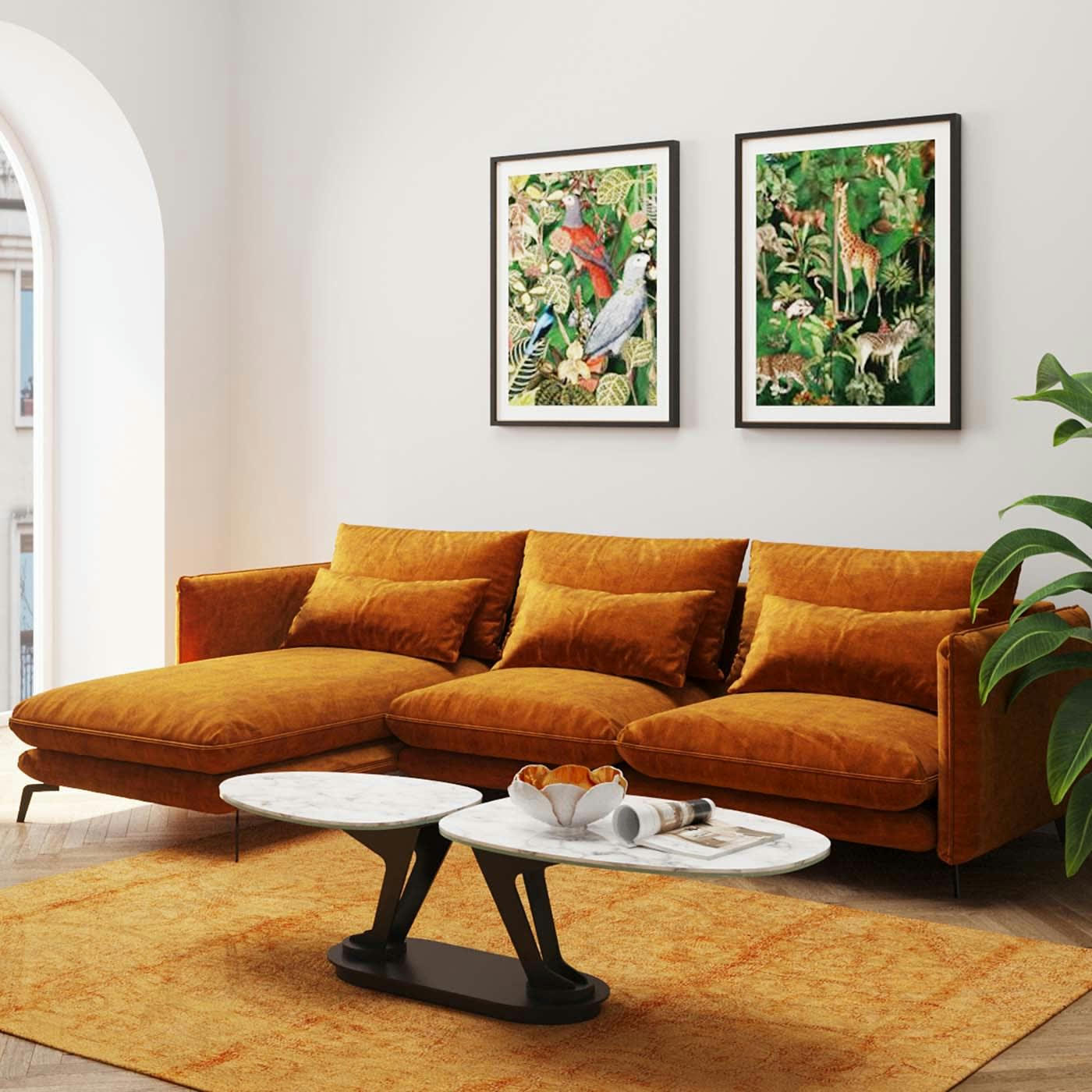 MONZA - Canapé d'angle Monza gauche velours ocre Kare Design